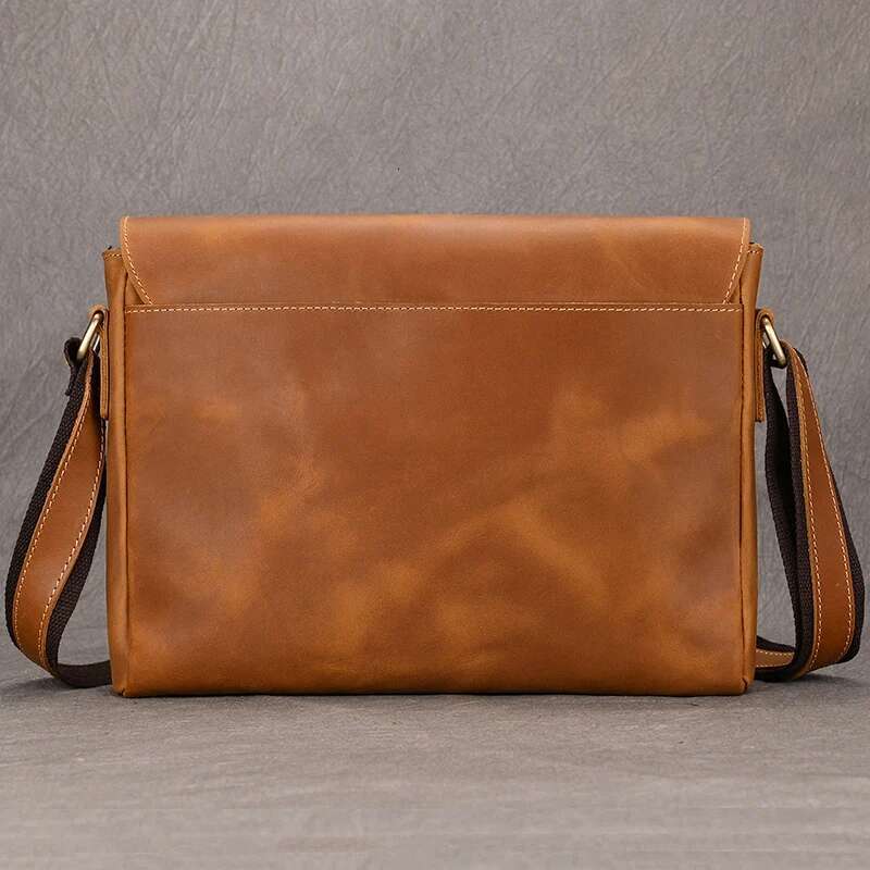 Luufan Men's Genuine Shoulder Fit A4 Documens Crazy Horse Leather Crossbody Magnetic Flap Messenger Bag For Men