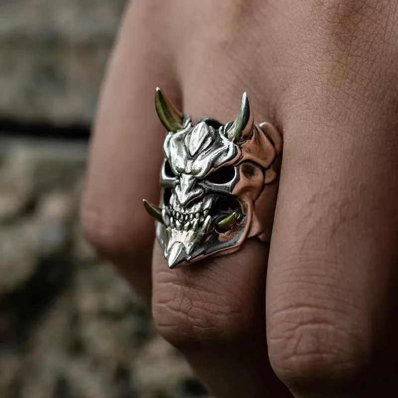 Retro Prajna Mask Ring For Men Punk Gothic Rock Hiphop Adjustable Open Ring Handmade Designer Jewelry Biker Accessories Man GiftXJ250219