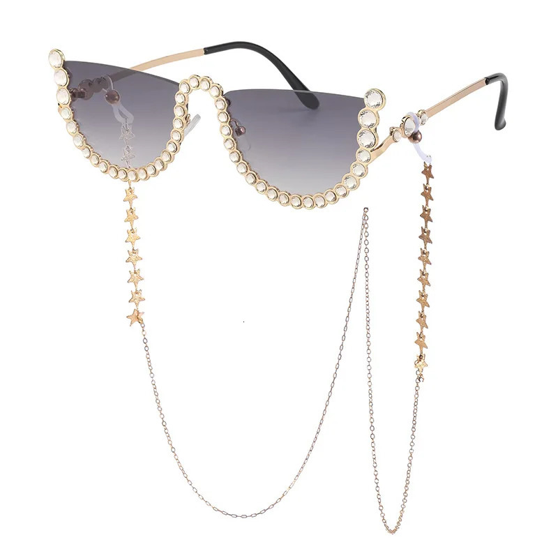Frameless Diamond Studded Sunglasses Womens Fashion with Chain Eyewear Europe American Trend Street Shooting Glasses 250218
