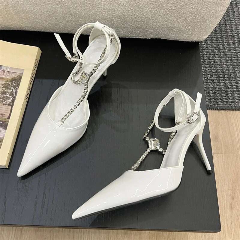 Fashion Elegant Crystal Pointed Toe Buckle Strap Women Pumps Sexy Thin High Heels Shoes atos De Mujer
