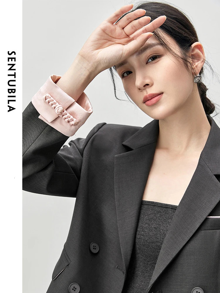 SENTUBILA Office Lady Patchwork Jacquard Women Blazer Autumn Straight Doublebreasted Long Sleeve Coats Clothes 143X54988 250213