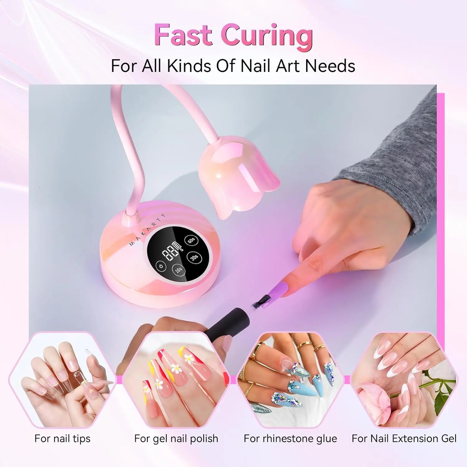 Makartt UV LED Nail Lamp Rechargeable Mini UV Light for Gel Nails Polish Fast Curing Goosenecks UV Lamp 10W Equitment Manicure 250214