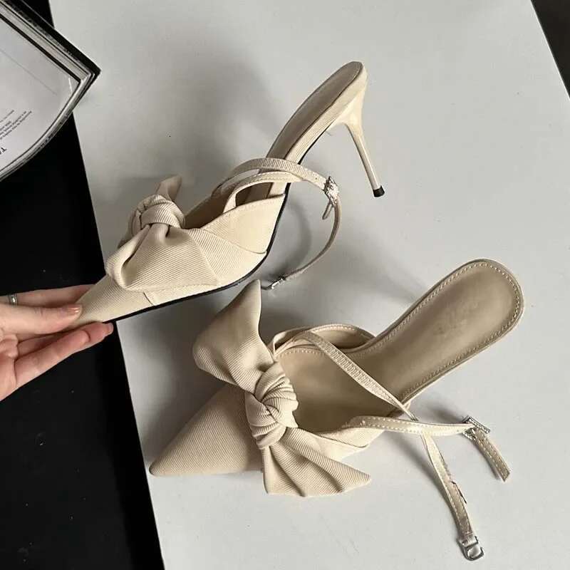 Fashion Butterfly-knot Thin High Heels Women Pumps Elegant Sgbacks Ankle Buckle Strap Party Prom Mules Shoes