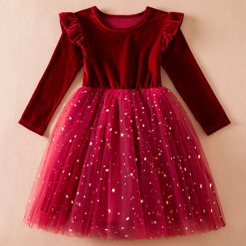 Red/Green Christmas Dress for Girls Winter Sequin Ruffle Long Sleeve Princess Dresses Birthday Party Costume for Kids 3-8 Years 250219