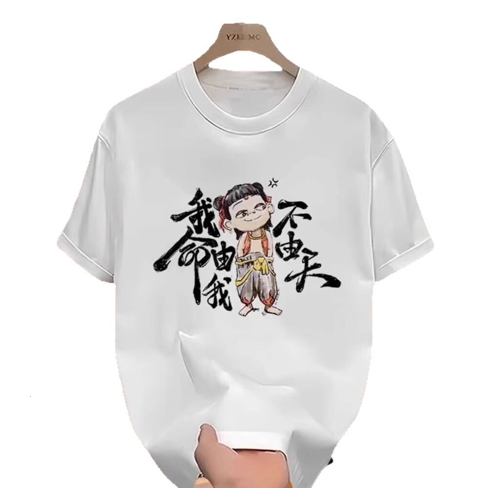 Summer New Nezha Children's Sea Of Personality Design Printed Short Sleeved T-shirt For Men's And Women's Trendy Casual Couple T-shirt 