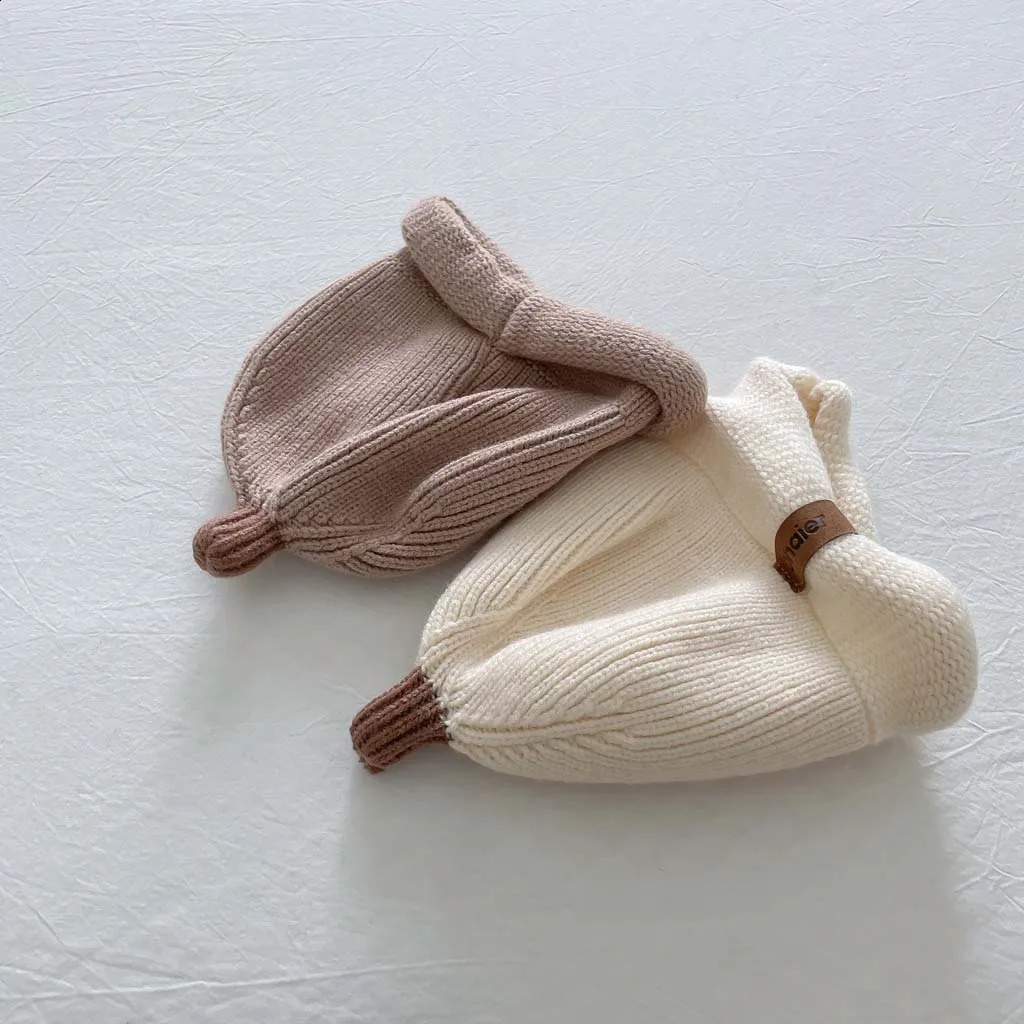 Korean Cute Baby Beanie Hat Autumn Winter Childrens Knitted Hat Earrings Warm Wool Hat Girls and Boys Elastic Soft Hat 250219