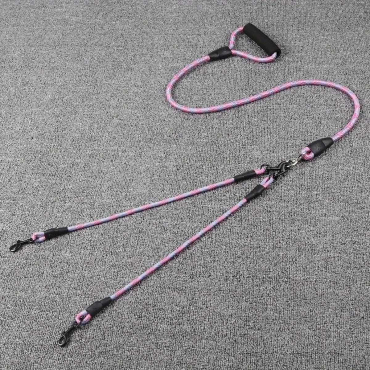 Pet dual head dog walking rope with wavy pattern one drag two traction rope anti winding and detachableXJ250218