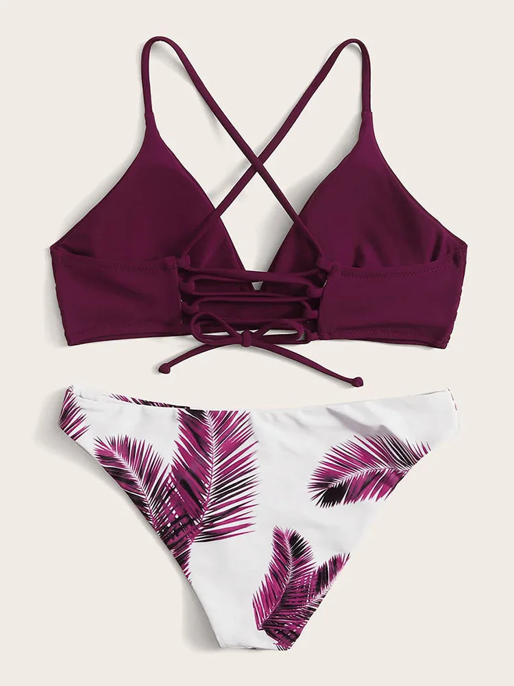 Sexy Bandeau Bikini Set Women Floral Random Print PushUp Swimsuit Beachwear Padded Swimwear Bathing Suit 250219