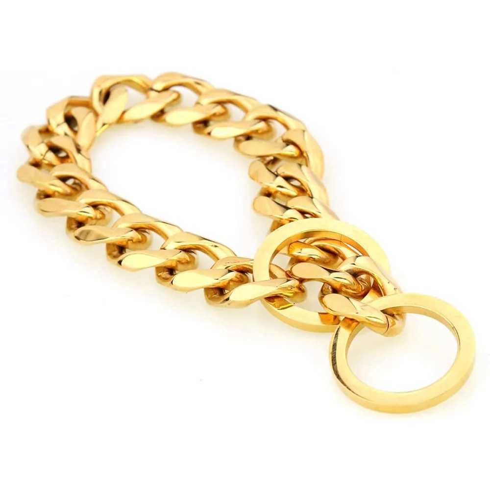 Gold Chain Dog Collar 15mm Wide Heavy Duty Metal Cuban Link Dog Slip Chain Collar Dog Necklace Fashion Pet Jewelry Accessories W250219