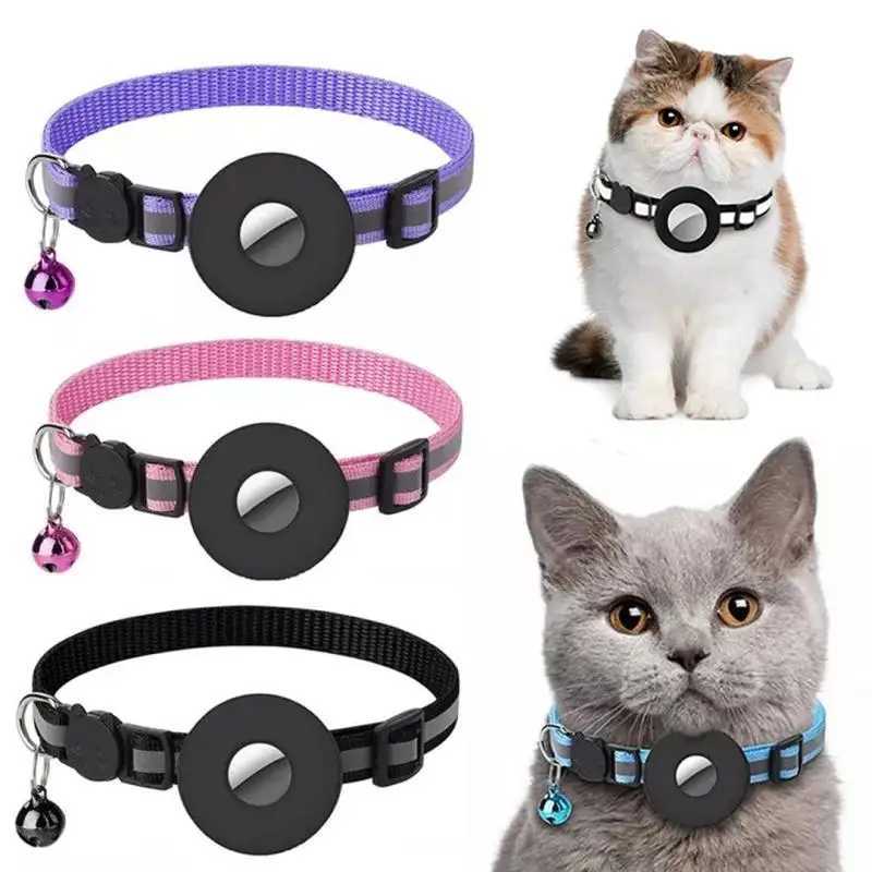 Reflective Collar Waterproof Holder Case For Airtag Air Tag Airtags Protective Cover Cat Dog Kitten Puppy Nylon Collar W250219
