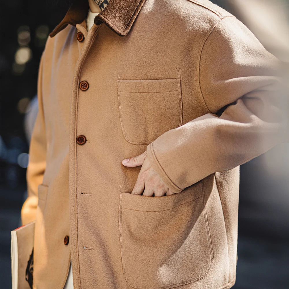 Maden Vintage Heavyweight Woolen Jacket with Contrasting Lapel Loose Fit Warm Outerwear Versatile Coat for Mens Fall and Winter 250214
