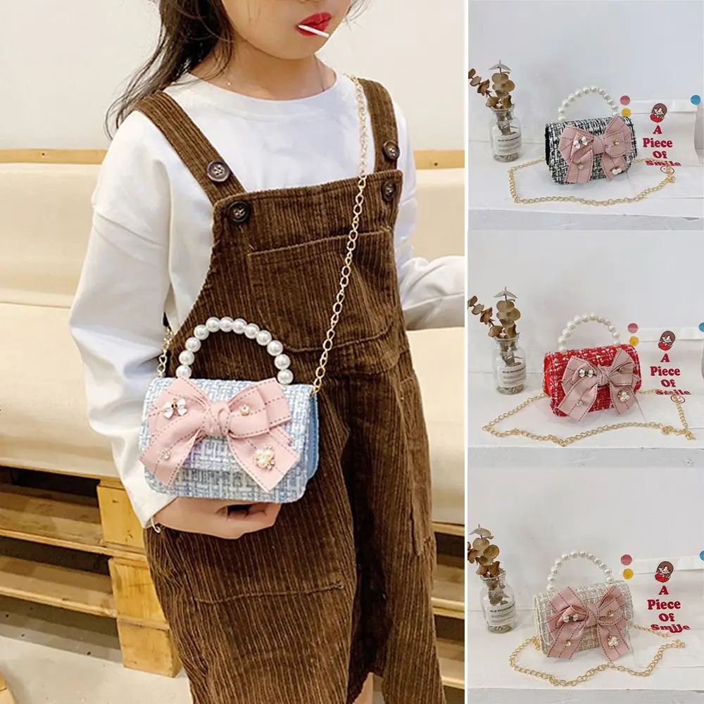 Fashion Mini Korean Handbags Kids Purses Bow-knot Crossbody Cute Pearl Hand Bags Tote Little Girl Small Party Coin Pouch 250219