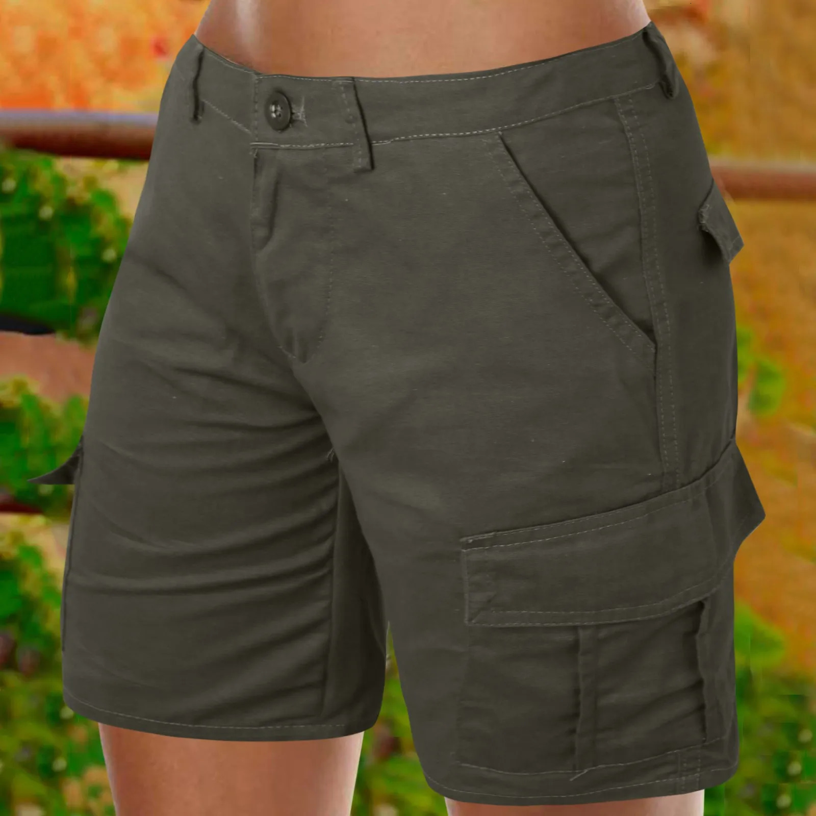 Straight retro basic comfortable womens cargo shorts loose solid color mini pants summer beach shorts button shorts 250214