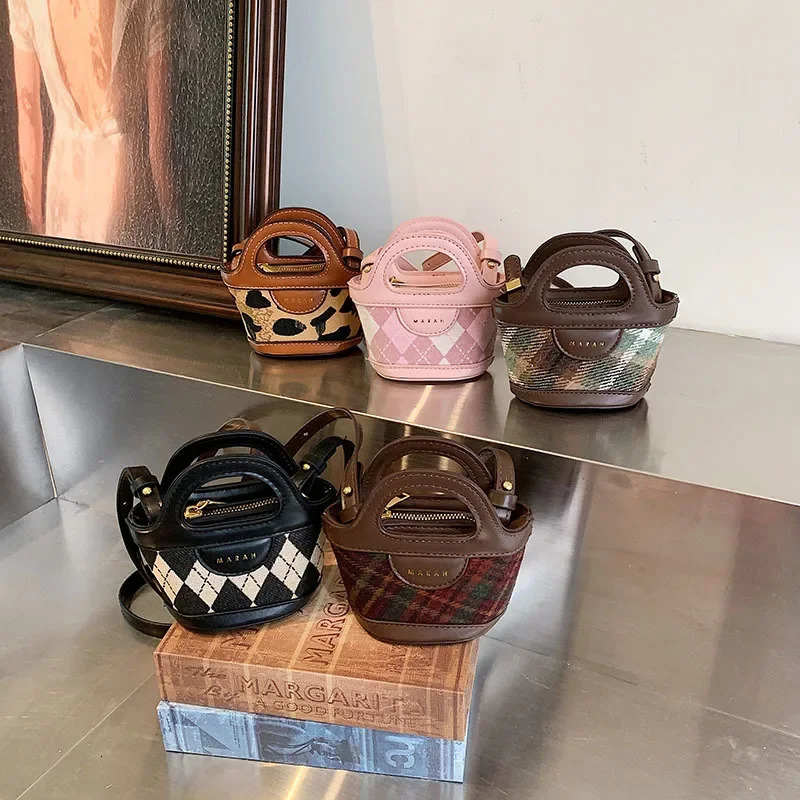 Children Messenger Bags Children Bucket Bags Black Handheld Crossbody Bag for Women Bag Mother Kids Bag for Girl 250219