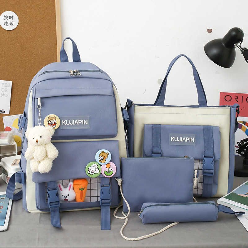 Backpack For Female Junior High School Students Large Capacity Designer Bag Multi-purpose Four Piece Set For Shoulders Day Backpack Travel Bag 30x13x4