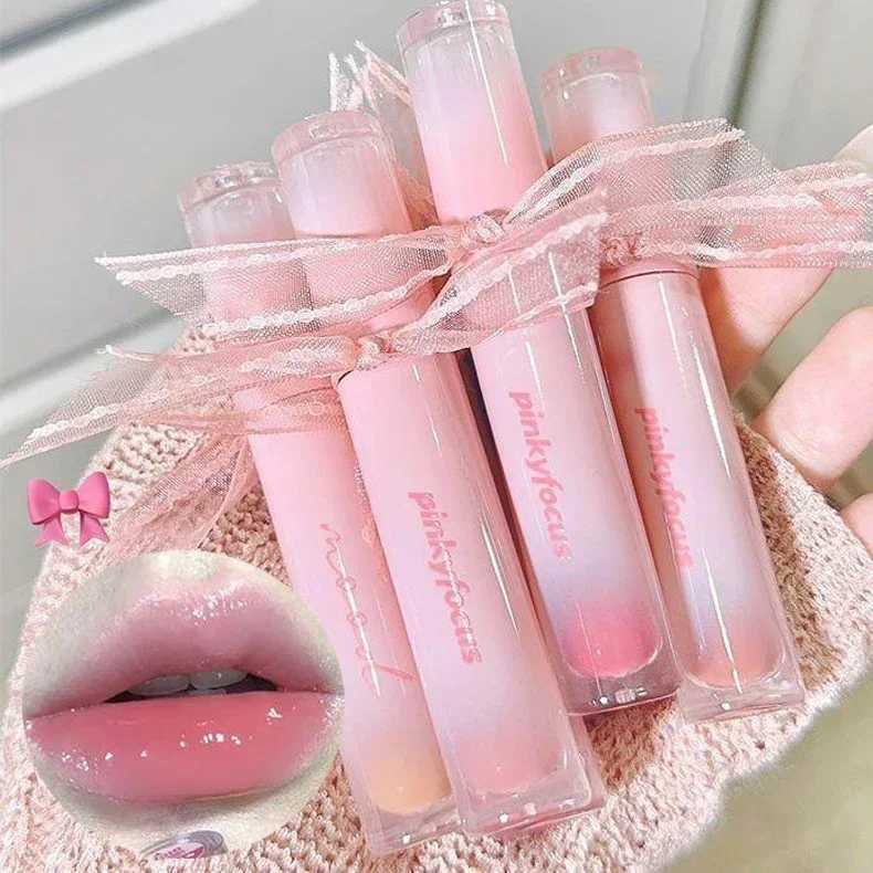 Bow Mirror Water Lip Gloss Waterproof Lasting Non-stick Cup Nude Red Translucent Jelly Lipstick Make-up for Women Korea CosmeticW250219