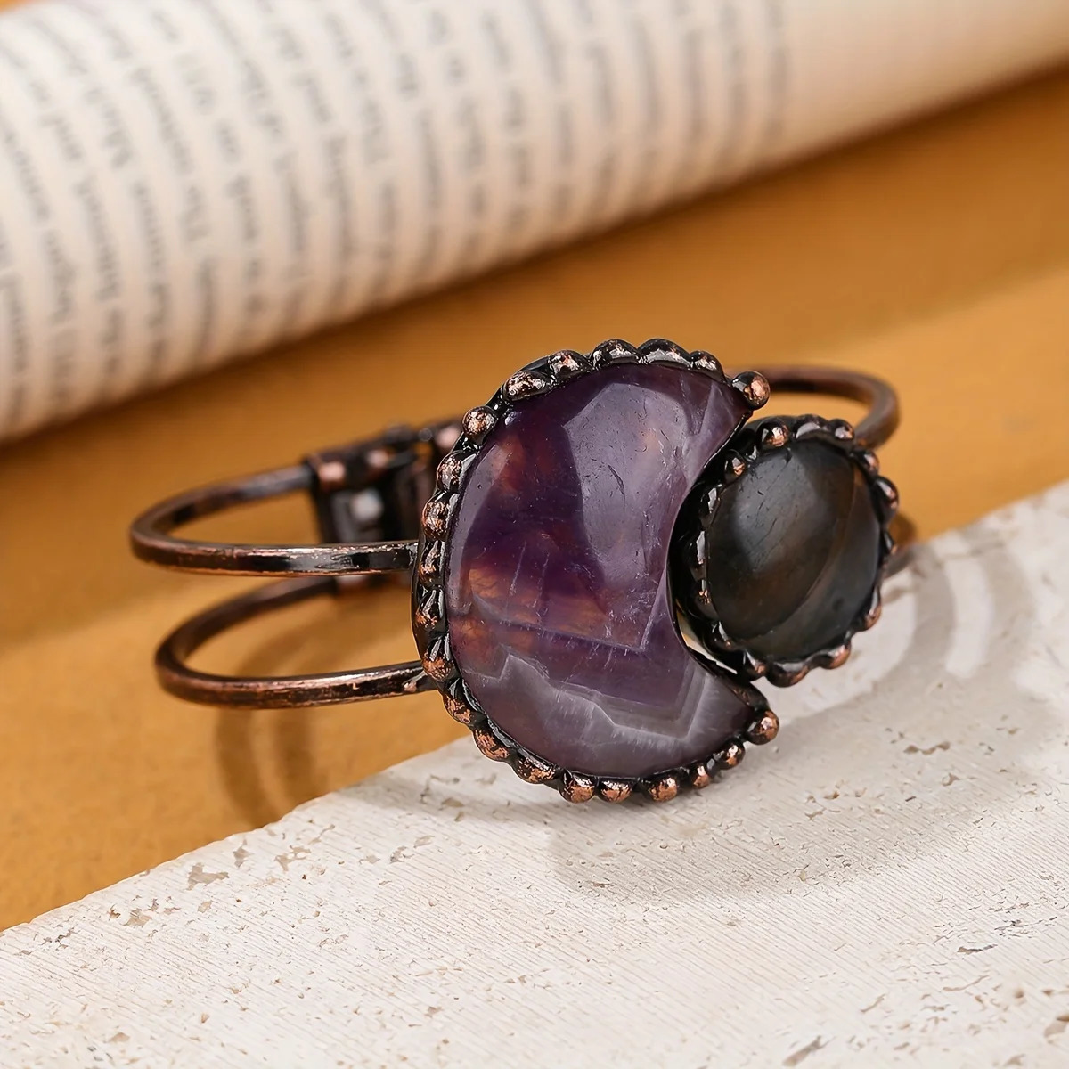YEEVAA Colorful Natural Stone Open Bangle Bracelet Vintage Style Black Color Hand Perfect Gift Idea 250213
