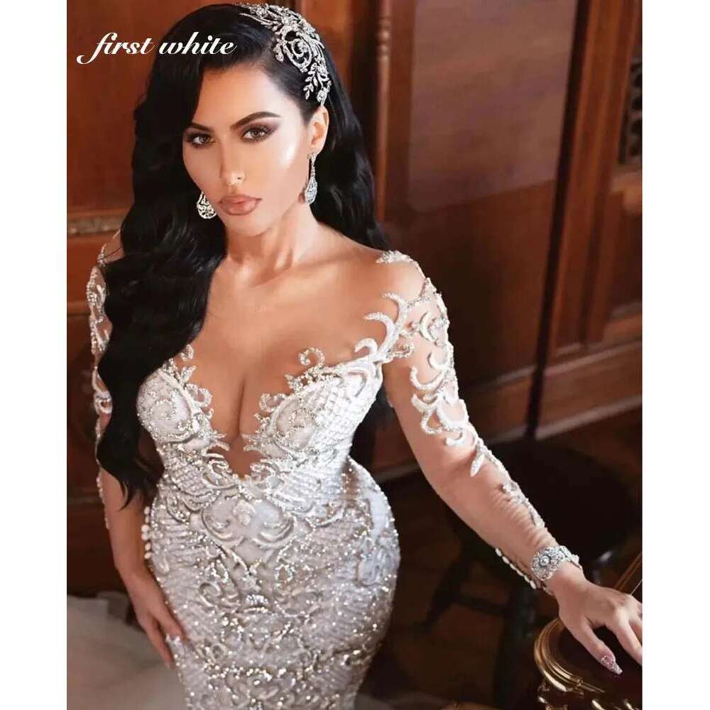 White Lace Mermaid Wedding Dress Long Sleeve Sweetheart Bridal Gowns Africa Women Customized Appliques Vestido de Novia