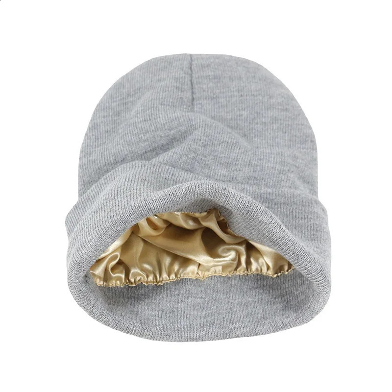Winter Silk Satin Lined Knit Beanie Hats for Women Chunky Cap Warm Beanie Hat250214