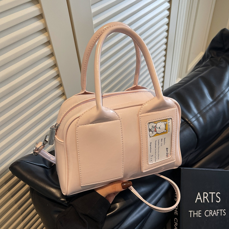 Bright Korean solid color hand-held Boston 2025 early spring new item, niche and interesting design, single shoulder crossbody bag #swissmilitary