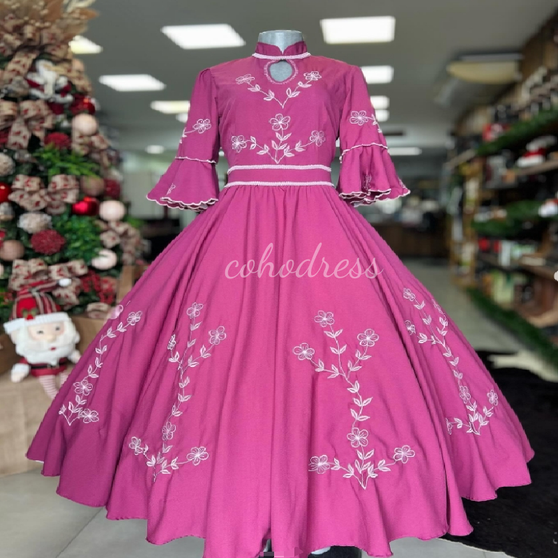 Traditional Hot Pink Flamenco Evening Dress Folklorico Carnival Prom Dress Embroidery Mexican Formal Dance Party Gown Vestio De Gala 2025 Special Occa