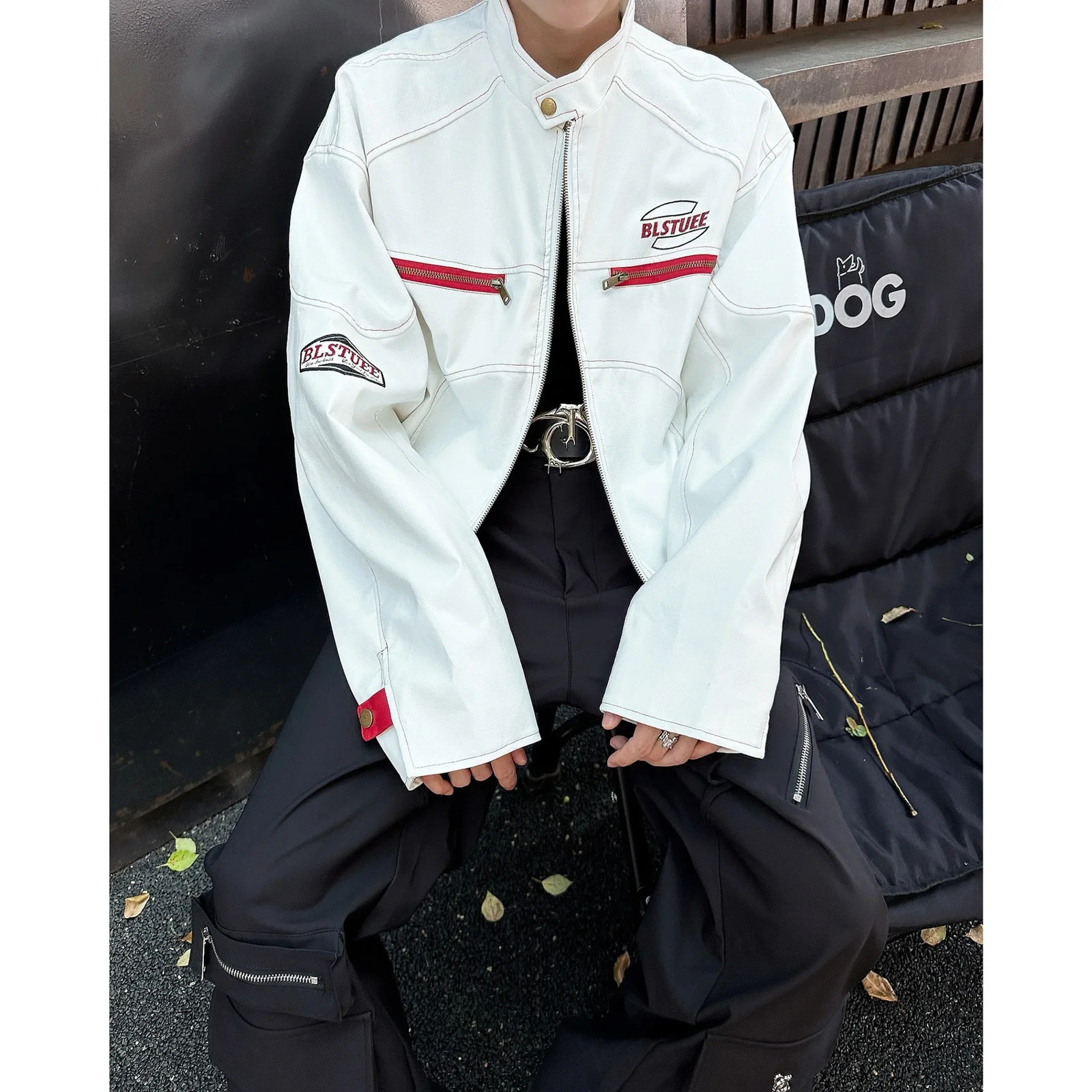 Fashion American Style White Stand Collar Leather Jacket For Men And Women Spring Autumn Loose Casual Motorcycle Workwear Ca 250210