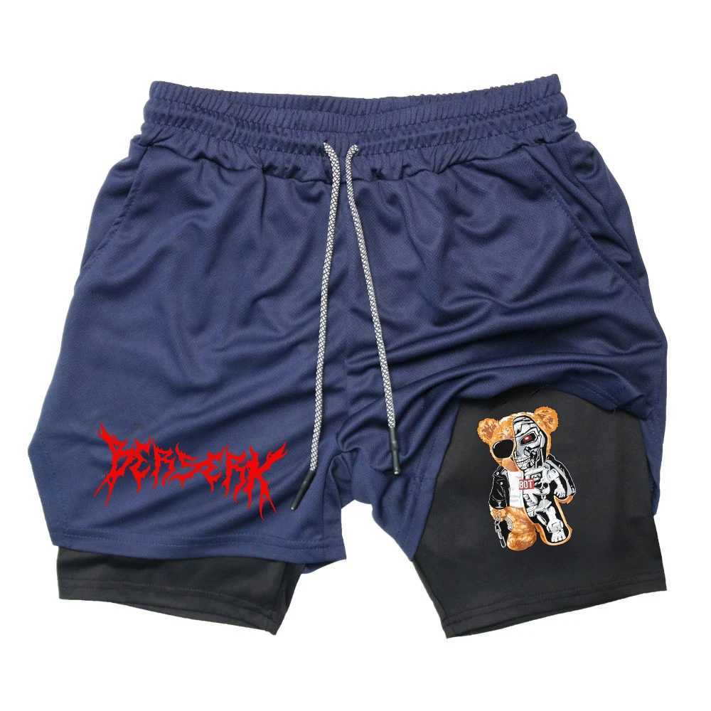 Mens printed shorts fake two-piece double-layer fast drying gym casual exercise jogging shorts M-3XL W250219