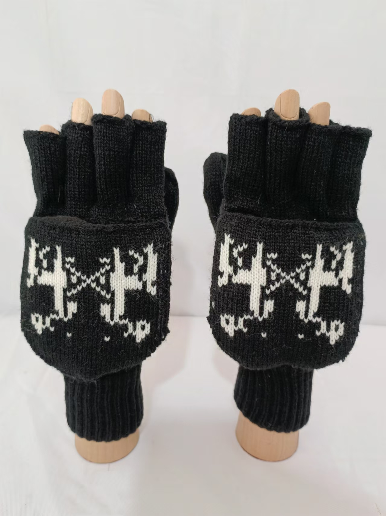 Unisex Half Finger Padded Covered Jacquard Warm Acrylic Knit Gloves XYS004