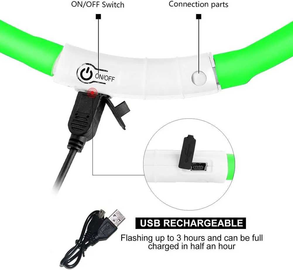 Silicone LED Dog CollarUSB Rechargeable Glowing Light Up Collar Improved Pet Safety Visibility at Night 3 Flashing Modes W250219