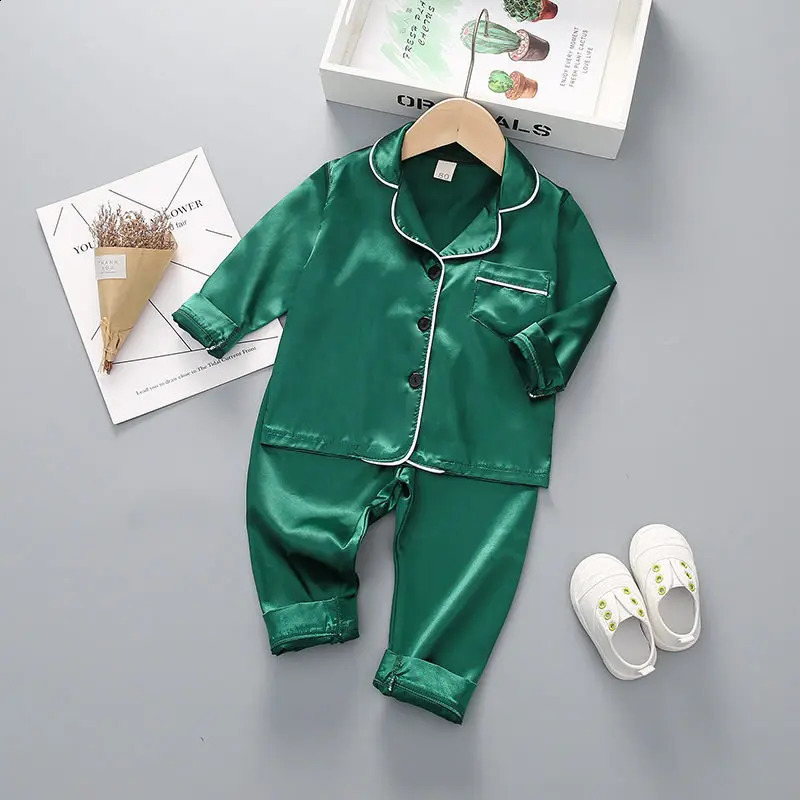 Boys Girls Kids Pajama Sets Causal Solid Long Sleeve T-Shirt Tops with Pants Toddler Baby Sleeping Clothes Pijamas Sleepwear 250218
