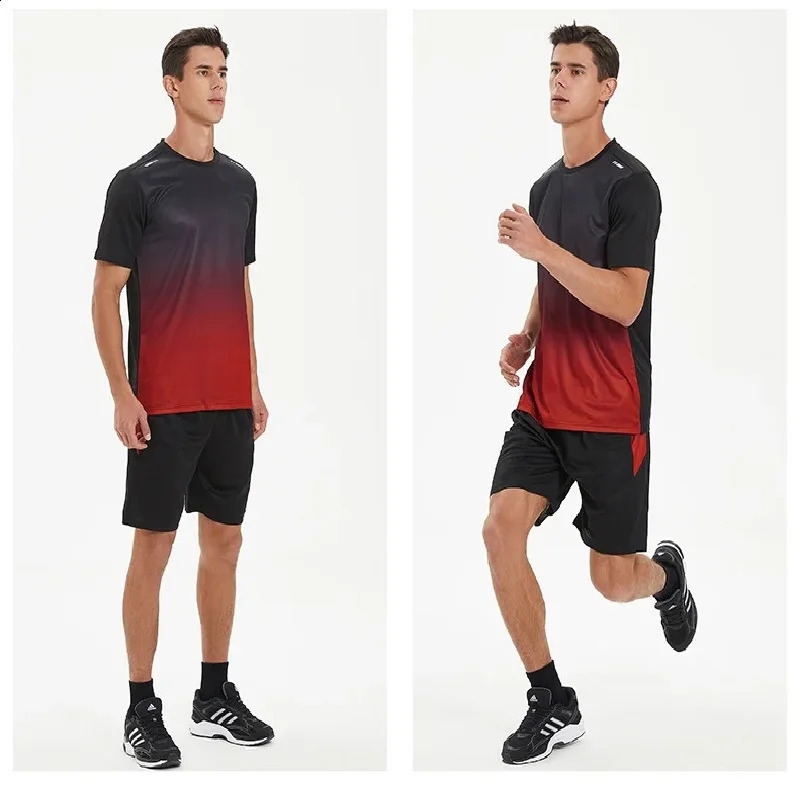 Summer Fitness Clothing Ice Silk Speed Drying T-shirt Set Mens Short sleeved Running Sports Clothing Gym Training Set 250218