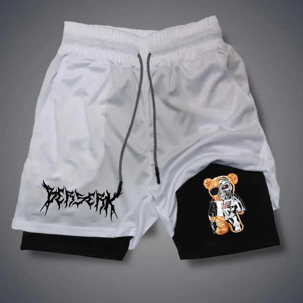 Mens printed shorts fake two-piece double-layer fast drying gym casual exercise jogging shorts M-3XL W250219