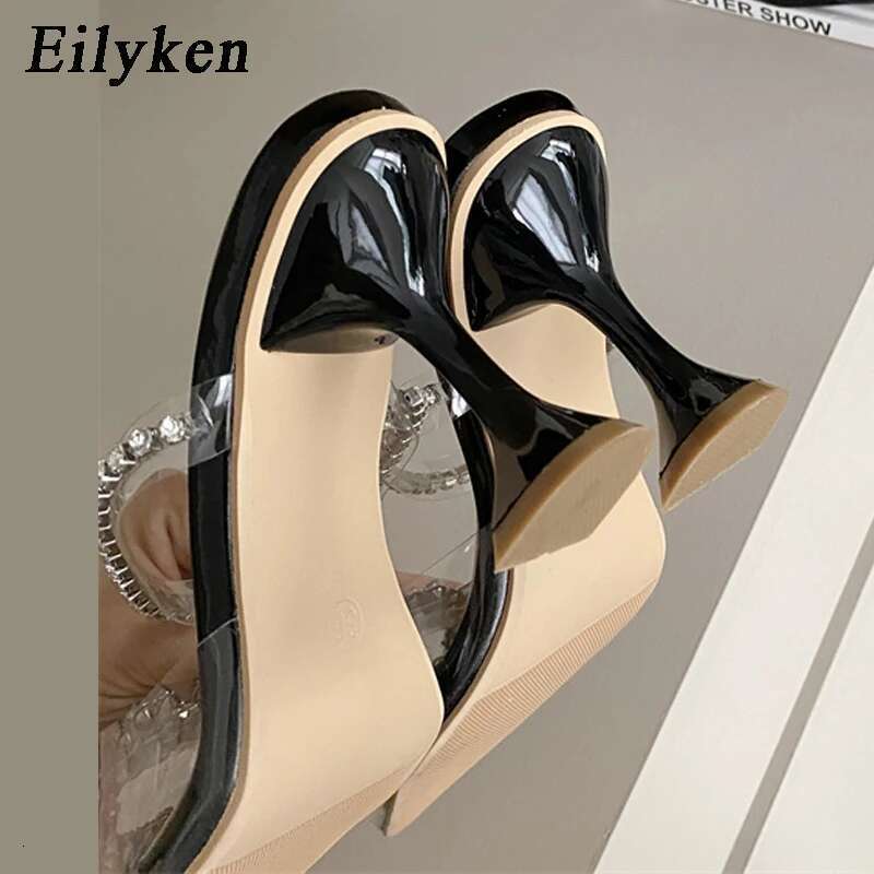 PVC Transparent Square Buckle Pumps Perspex Heel High Heels Pointed Toe Crystal Sgbacks Women Shoes
