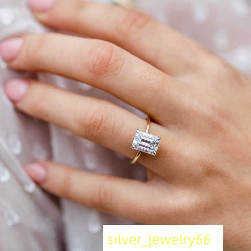 Luster Jewellery Engagement Moissanite 10/14k Emerald Cut Solitaire 18k Rings Jewelry Women Diamond Real Gold