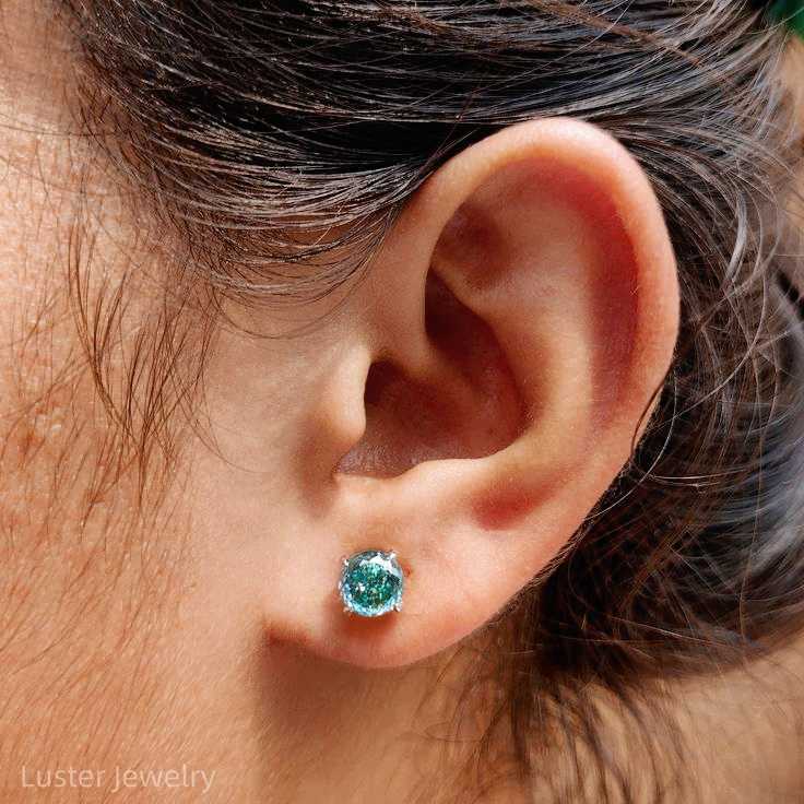 Luster Jewelry 10/14K Gold Green Diamond VVS Moissanite Stud Earrings 925 Sterling Silver for Women
