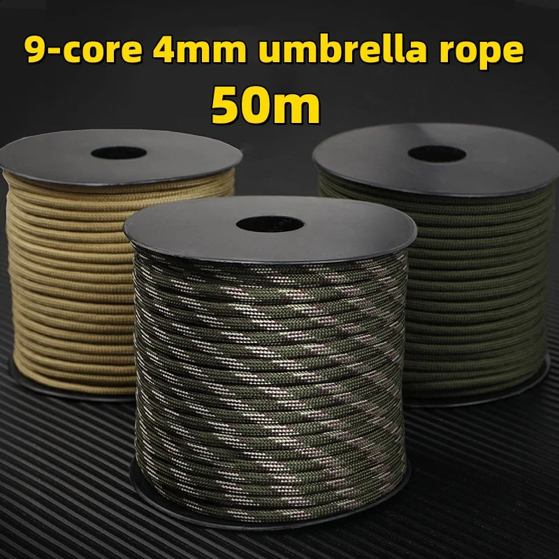 50m 550 Military Paracord 9 Strand 4mm Tactical Parachute Cord Camping Accessories DIY Weaving Rope Outdoor Survival Equipment 250213