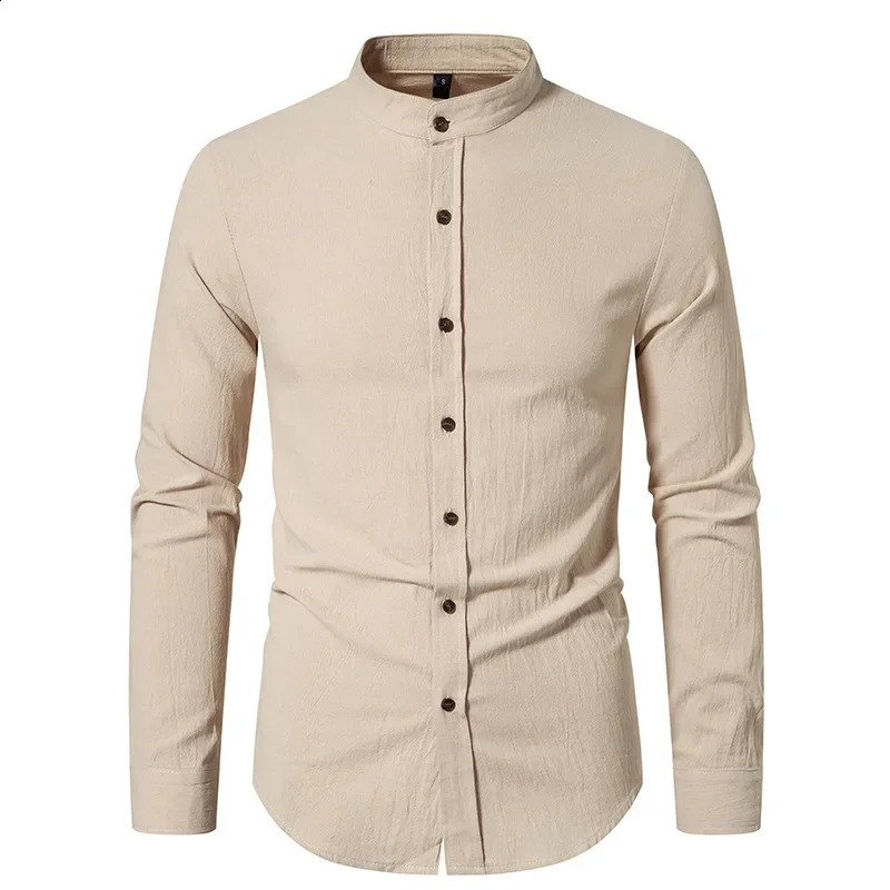 Mens Spring and Autumn Fashion Comfortable Casual Mens Retro Cotton and Hemp Shirt 250214