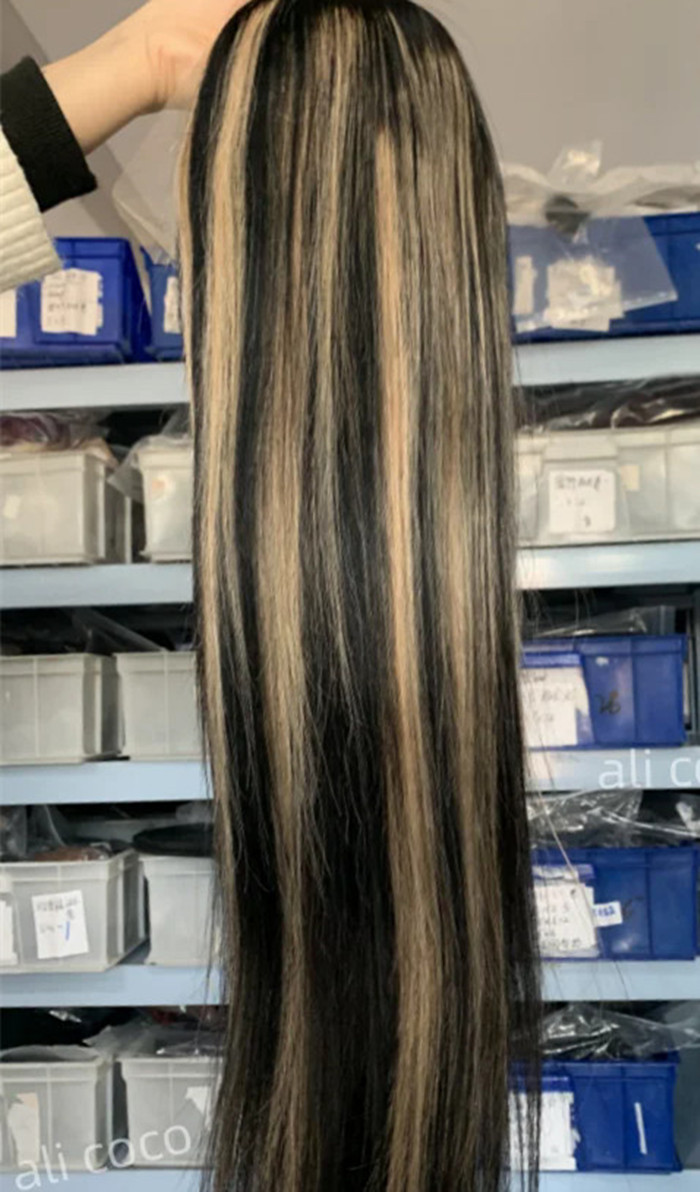 Ombre Blonde 13X4 Transparent Lace Front Human Hair Wig Brown highlights glueless Ash Blonde lace frontl Wig Pre Plucked New Hot