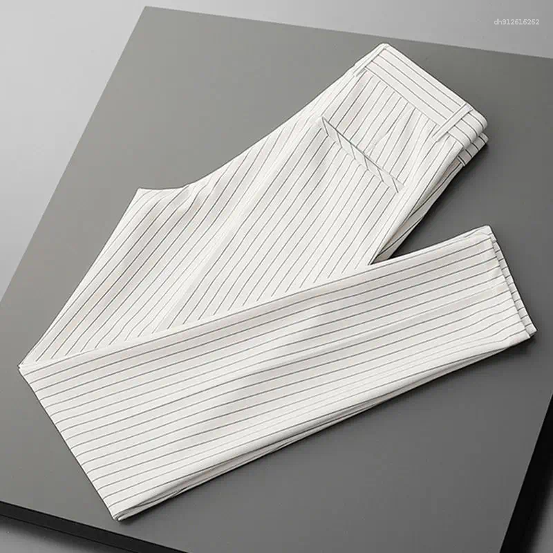 Men's Pants Clothing Business Striped Cootrast Color Slim Casual Spring Straight England Banquet Mid Chic Ankle-Length Trousers