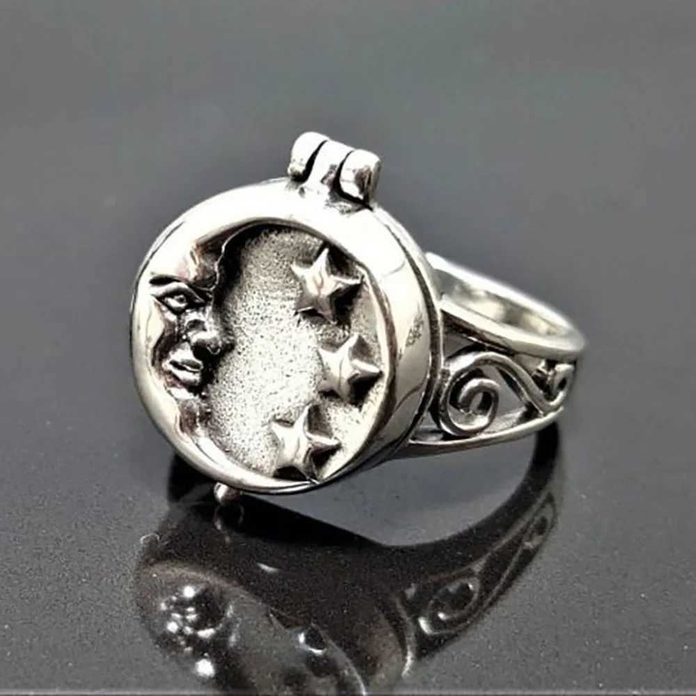 Men Punk Vintage Star Moon Flip Box Ring Open Ring Fashion Trend Hip-Hop Rock Style Popular Party Jewelry Creative GiftXJ250219