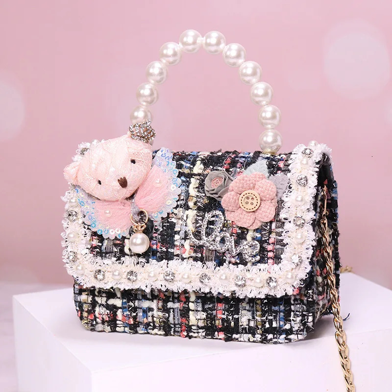 Girls bag fashion pearl handbag cute bear personality princess crossbody bag bags for girls bags 250219