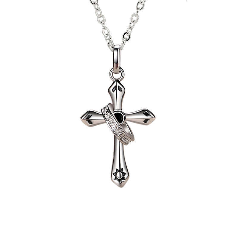 Cross sterg sier necklace with niche design, light hip-hop collarbone chain style, angel guardian pendant
