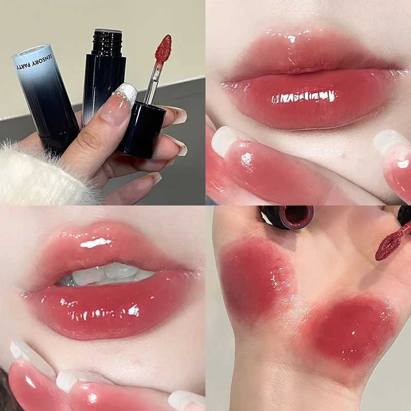 Sexy Red Mirror Lip Glaze Water Light Liquid Lipstick Moisturizing Non-stick Cup Highly Pigmented Peach Lip Tint Makeup CosmeticW250219