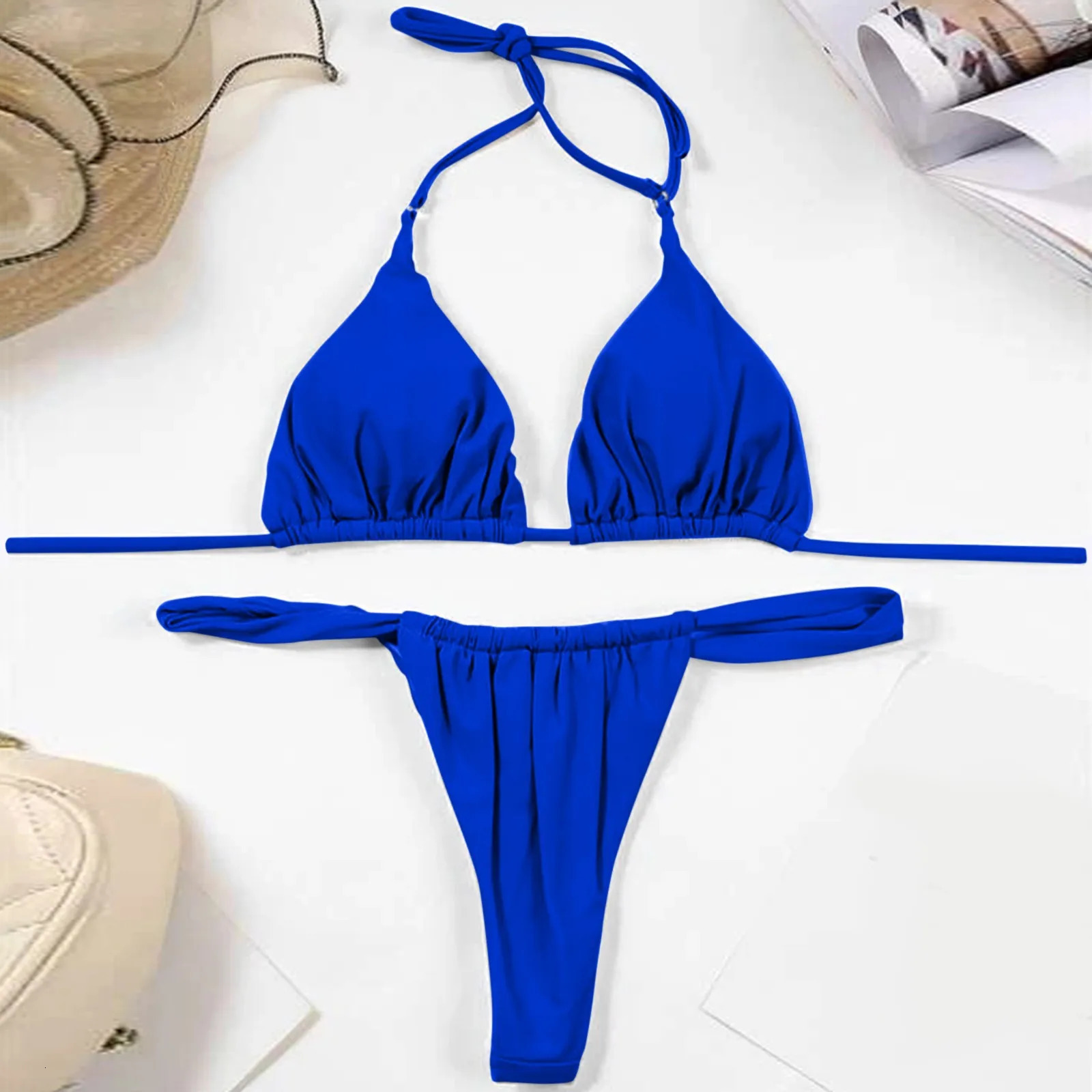 Sexy Bikini Set Two Piece Swimsuit Push Up Bra Solid Thong Women Swimwear Beachwear Bathing Suit Traje De 250219