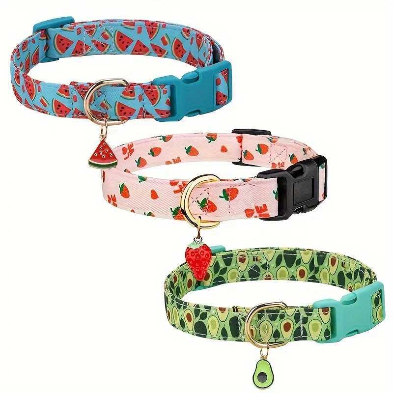 Fruit Print Polyester Dog Collar Set with Adjustable Buckles and Zinc Alloy Rings Stylish and Durable Machine Washable W250219