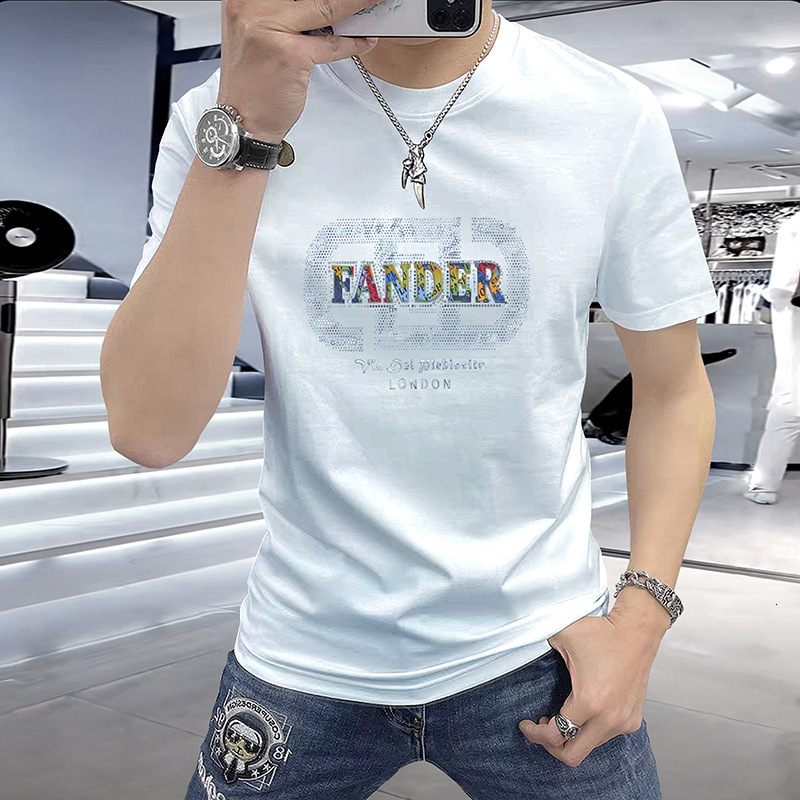 Fashionable Summer Men's Designer Short Sleeved T-shirt Heavy-duty Personalized Color Embroidery Hot Diamond Round Neck Half Sleeved Casual Breat