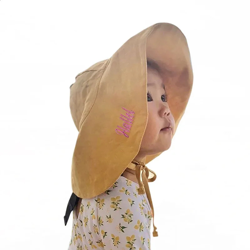 Personalized Big Brim Baby Sun Hat Summer Spring Kid Bucket Hat for Girl Boy Cotton Linen Children Cap Beach Travel Kid Hat 2-4Y 250219