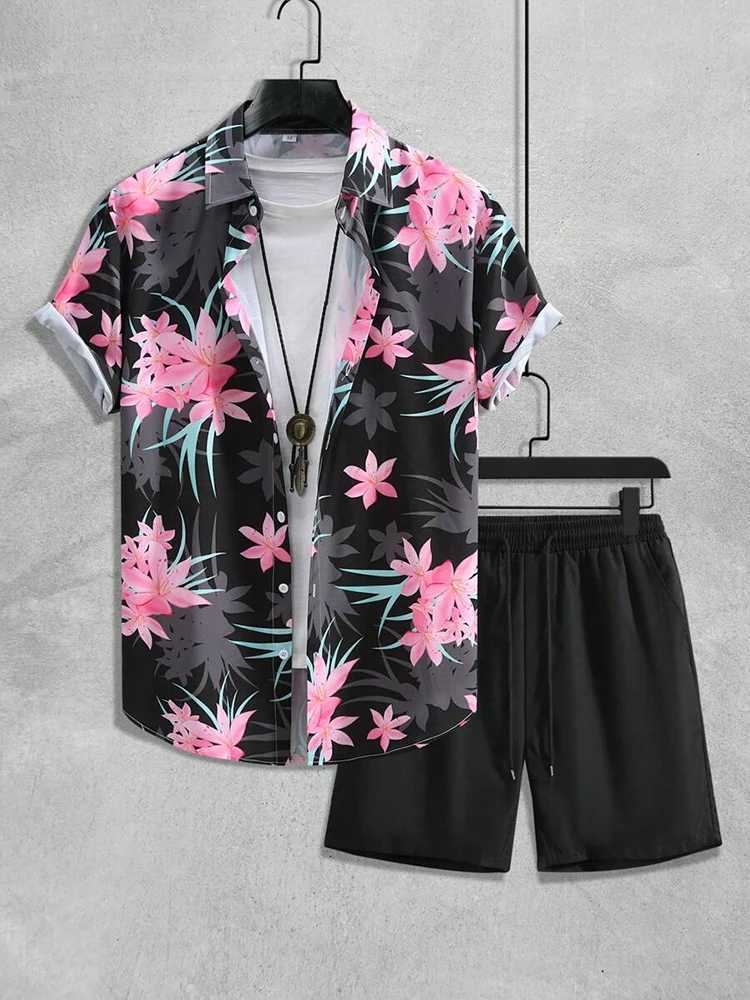 2024 Summer Mens Short sleeved Beach Shorts Set Outdoor Daily Mens Summer Street Shorts Fashion Mens Casual ShirtXJ250326