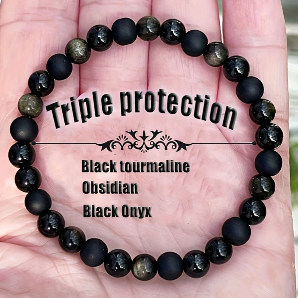 Hot selg frosted glass round gold obsidian bead semi men's bracelet black fashionable texture accessory