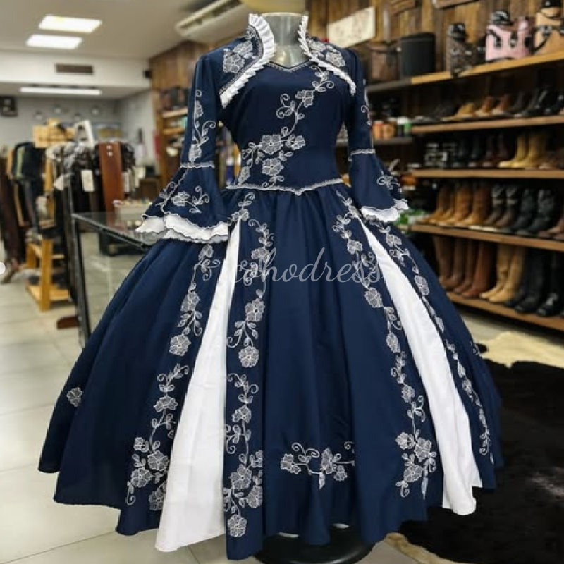 Georgians Navy Carnival Women's Evening Dress 2025 Embroidery Ball Gown Mexico Jalisco Prom Dress Bespoke Occasion Formal Party Gown Vestio De No